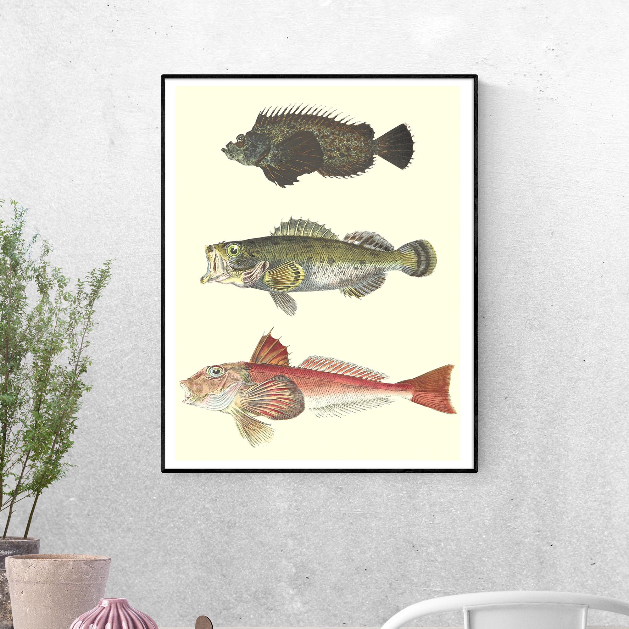 Постер Желтые и серебряные рыбки формат А-5