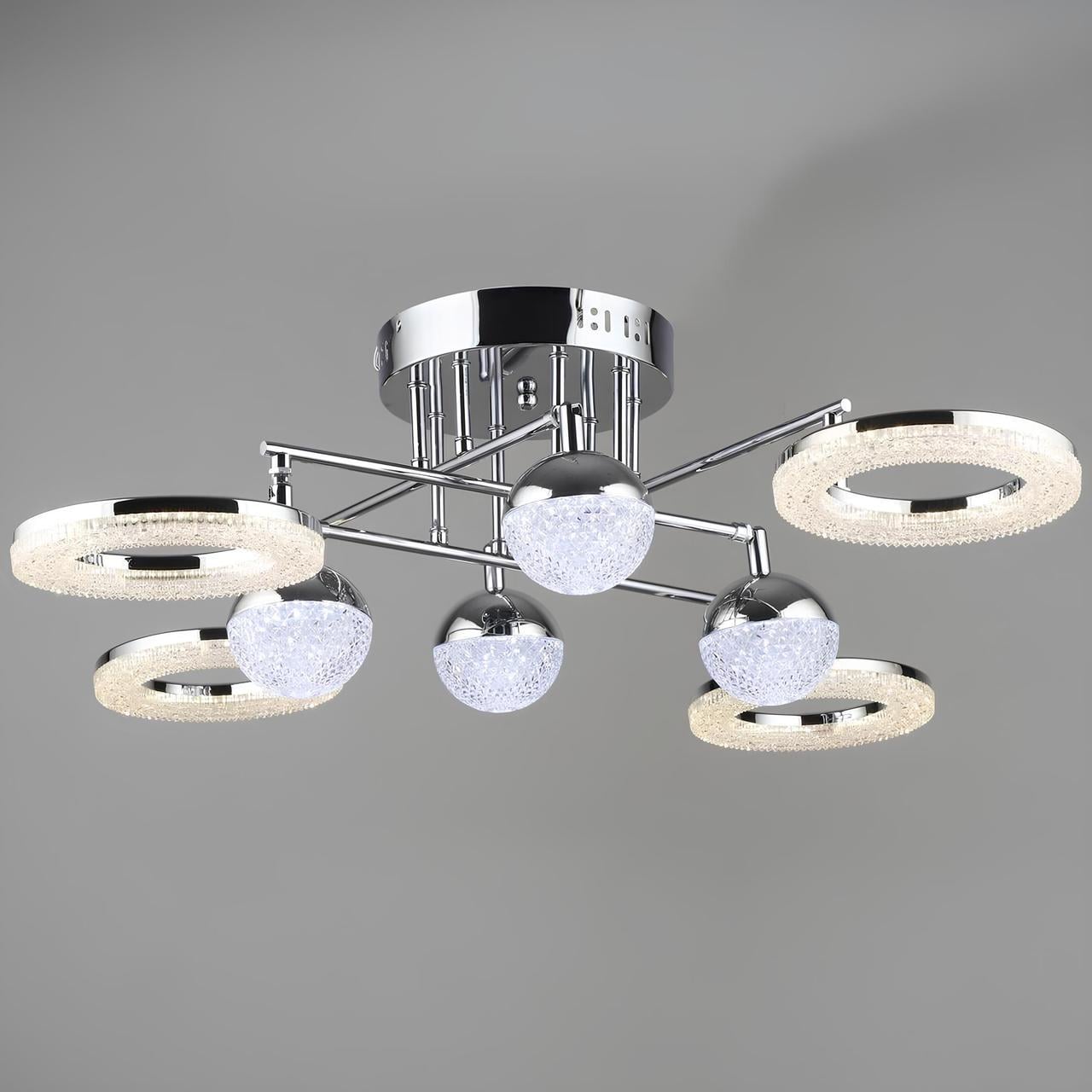 Люстра светодиодная Sirius 76W с кольцевыми и шаровидными рассеивателями 3000-6500K Хром (B YH1183/4+4 CH)