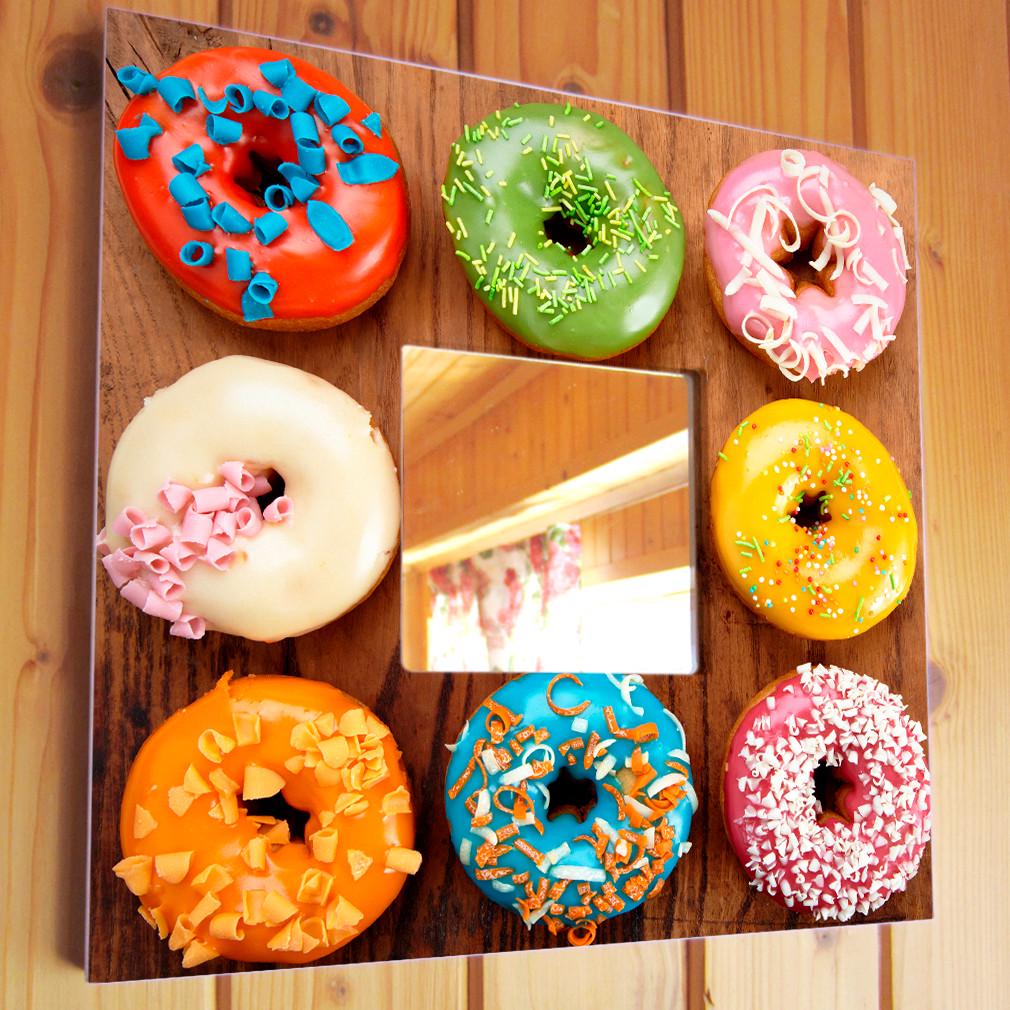 Зеркало декоративное Разноцветные пончики 260х260 мм (M03887)