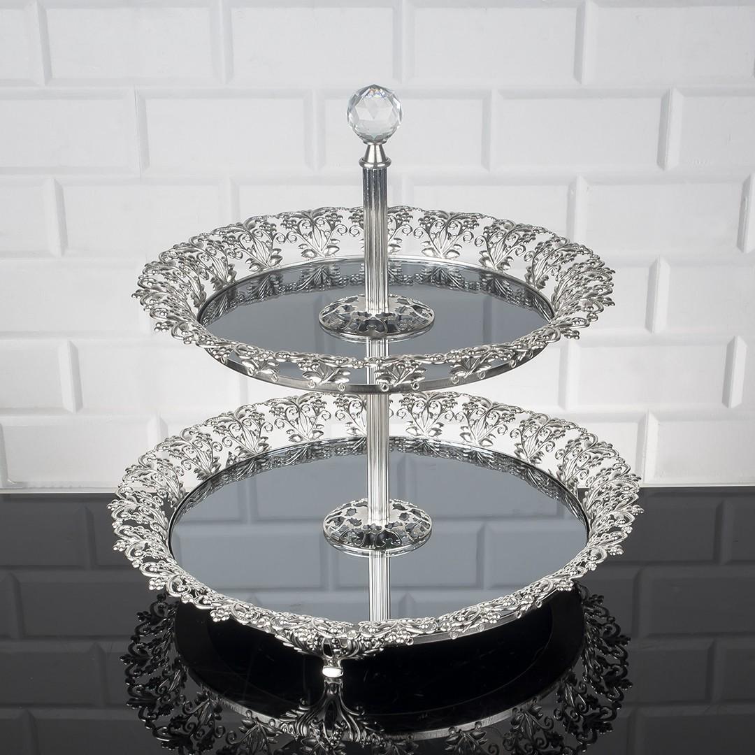 Блюдо двухярусное Zeyve Roza 30х27 см Серебристый (608G)