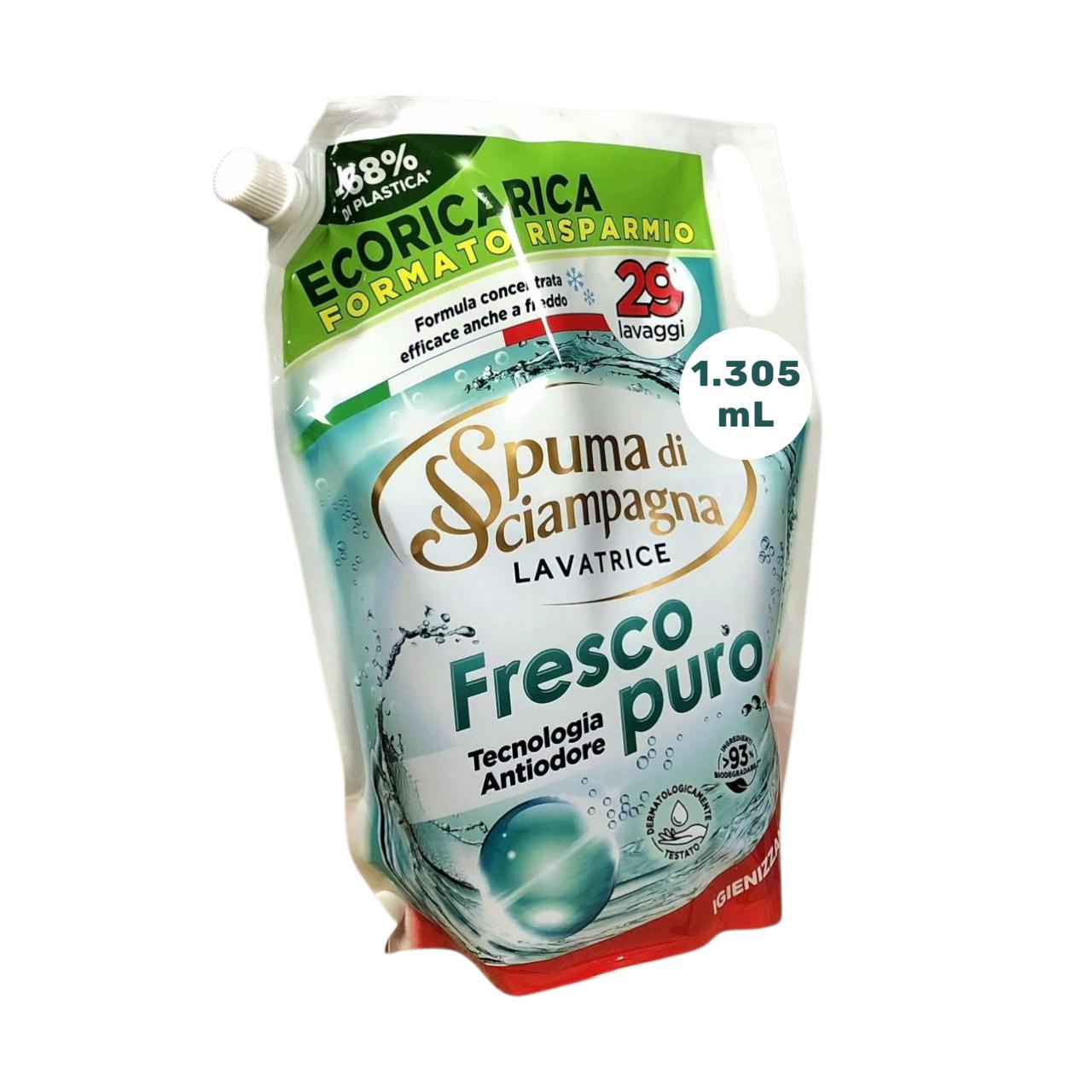 Гель концентрат универсальный для стирки Антизапах Санитарный Антибактериальный Spuma Di Sciampagna Fresco Puro 29 стирок 1,305 л (15447)