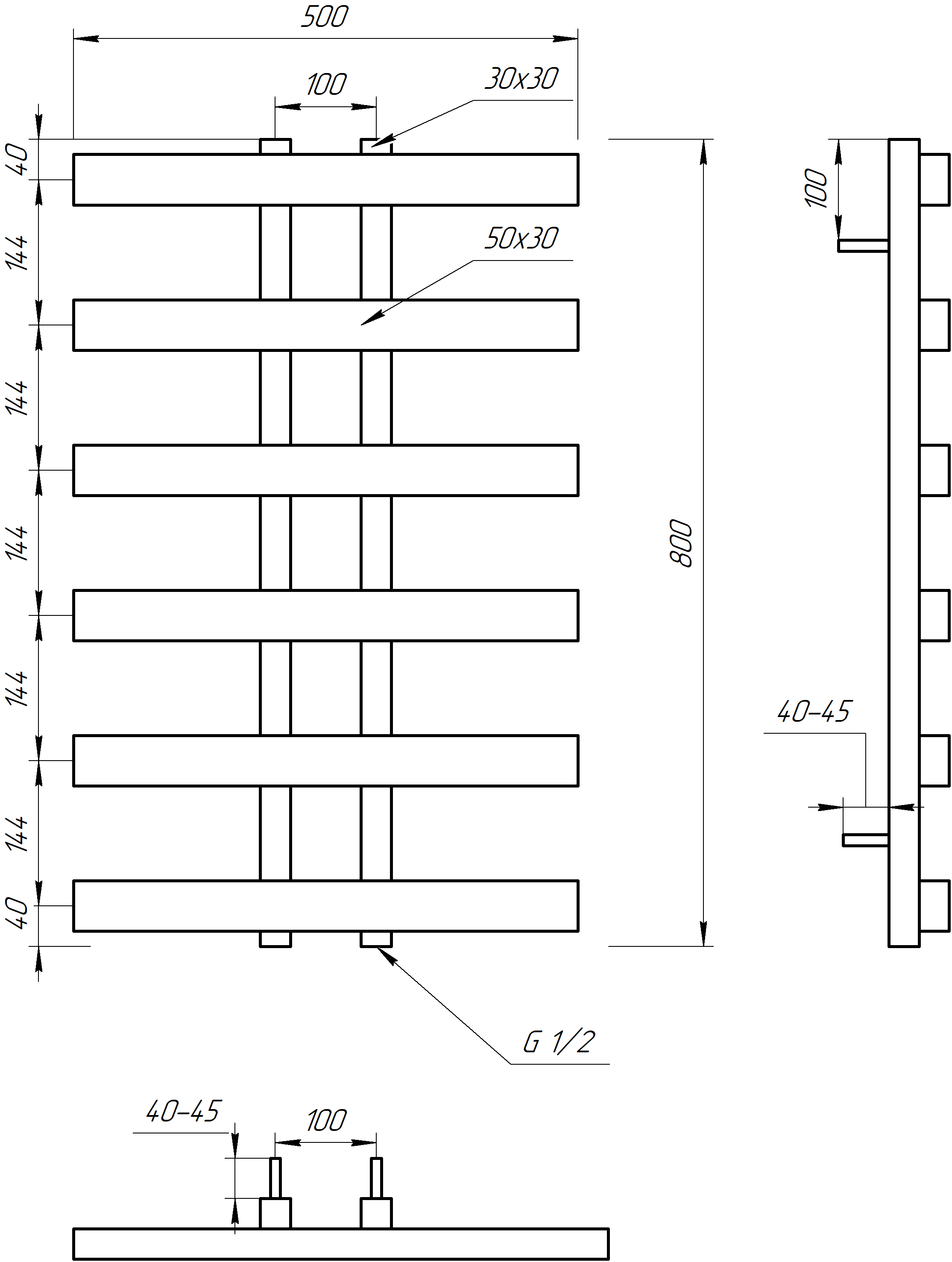 Полотенцесушитель водяной Genesis Aqua Symmetry 120x53 см Черный (2250) - фото 2