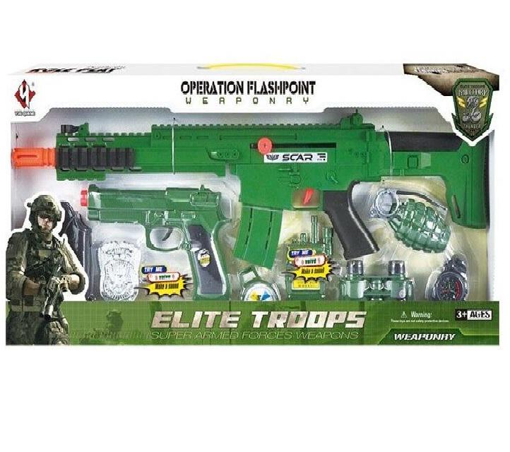 Набор военный Yue qlang автомат с трещоткой пистолет кобура 9 элементов Хаки (97487)