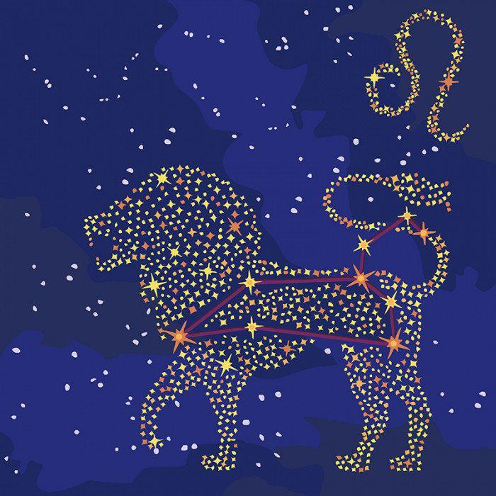 Картина по номерам Ідейка Звездный знак Лев с краской металлик 50х50 см (KH9504)