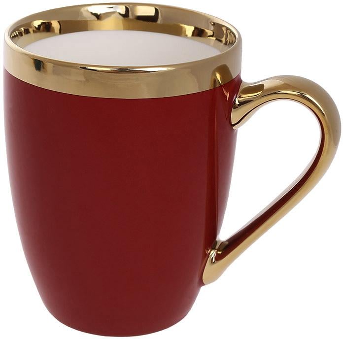 Чашка фарфоровая золотая линия 360 мл Бордовый с золотым