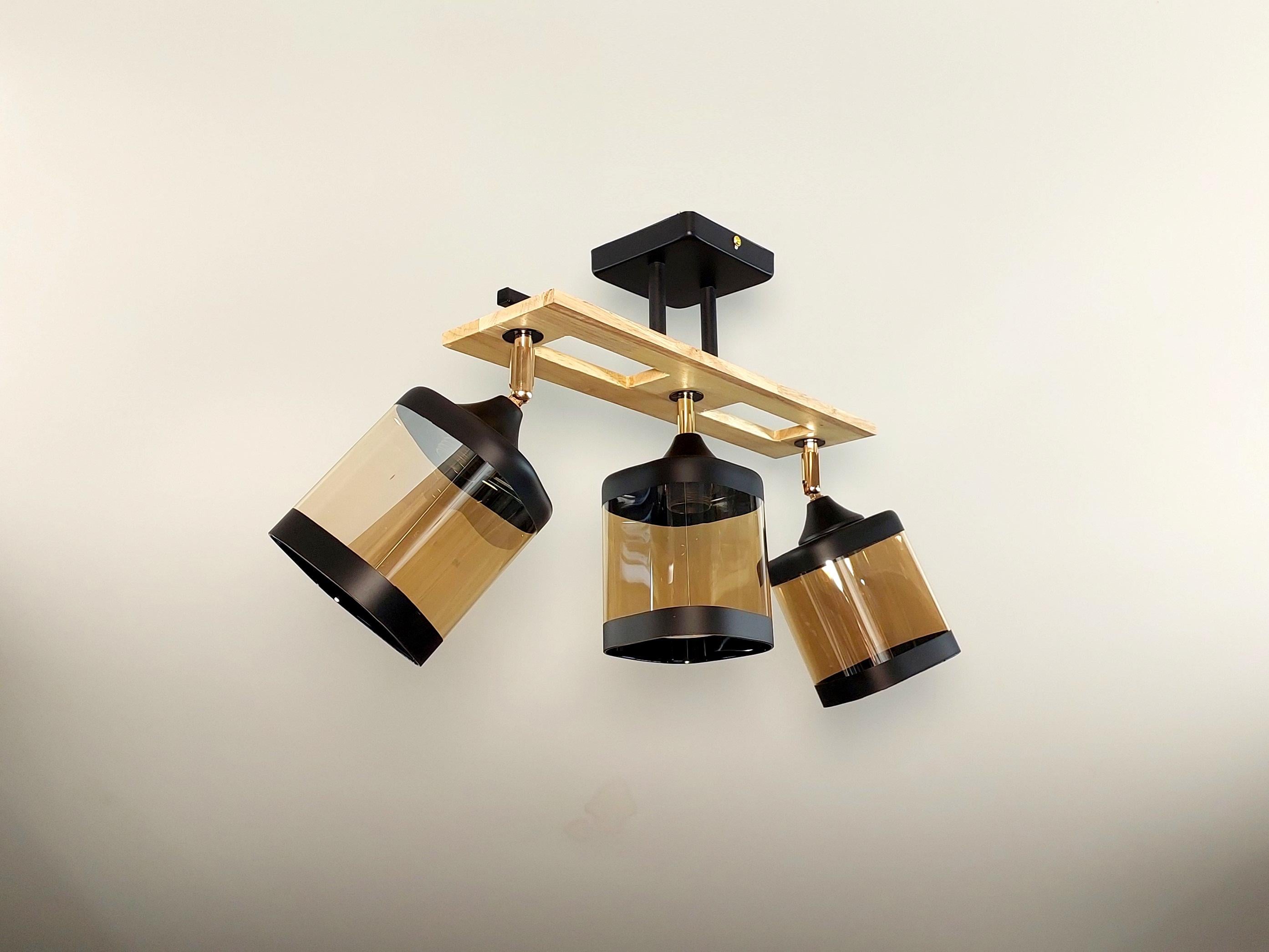 Люстра потолочная деревянная 4718/3 на 3 поворотных плафона Черный (23181959)