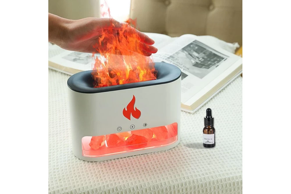 Нічник соляна лампа Flame Aroma Diffuser аромадифузор з зволожувачем повітря та імітацією полум'я White (374377) - фото 6