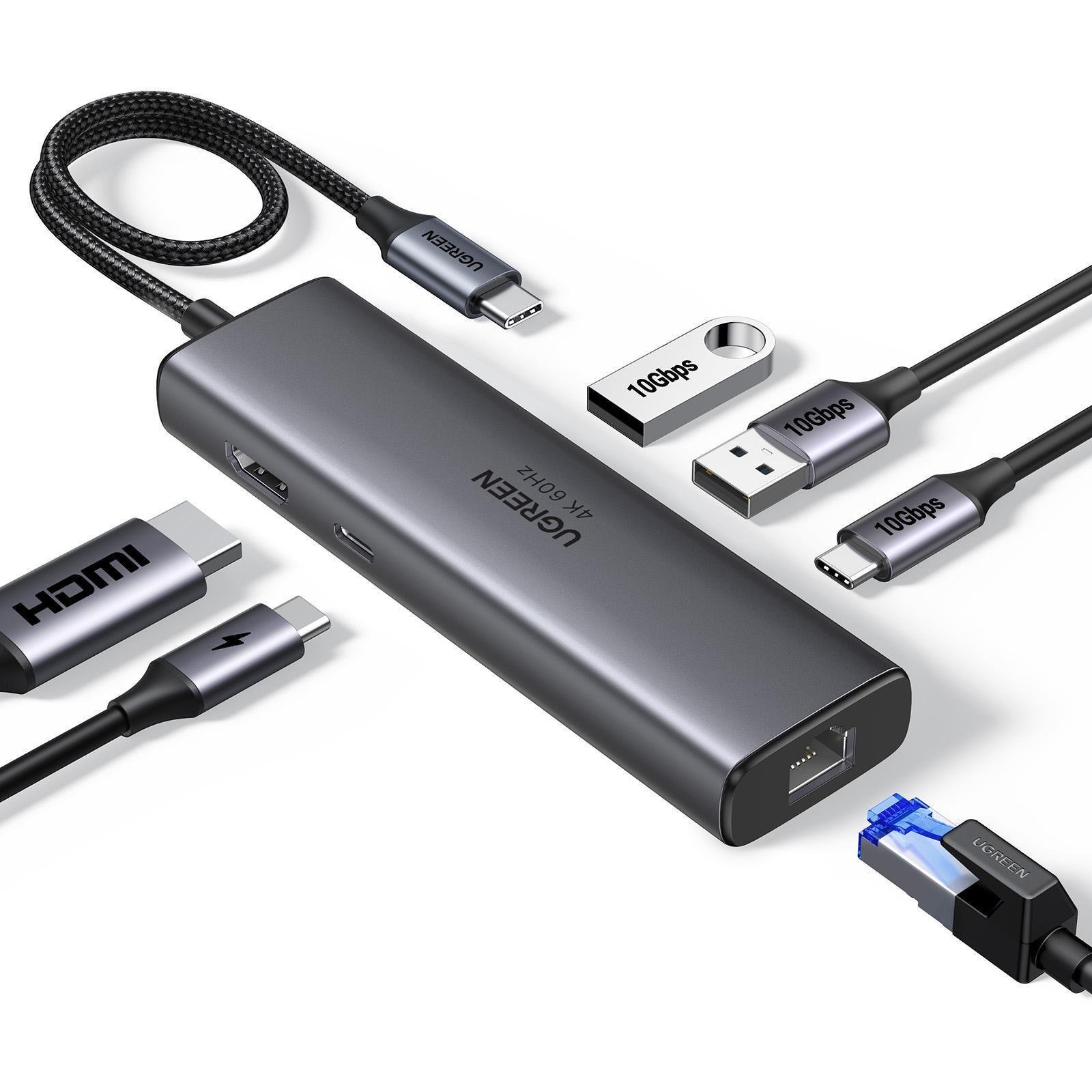 USB-хаб UGREEN 2xUSB-A 3.2 USB-C 3.2 4K 60Hz HDMI Ethernet 1000 Мбіт/с PD 100W Сірий (45000) USB-хаб UGREEN 2xUSB-A 3.2 USB-C 3.2 4K 60Hz HDMI Ethernet 1000 Мбіт/с PD 100W Сірий (45000)
