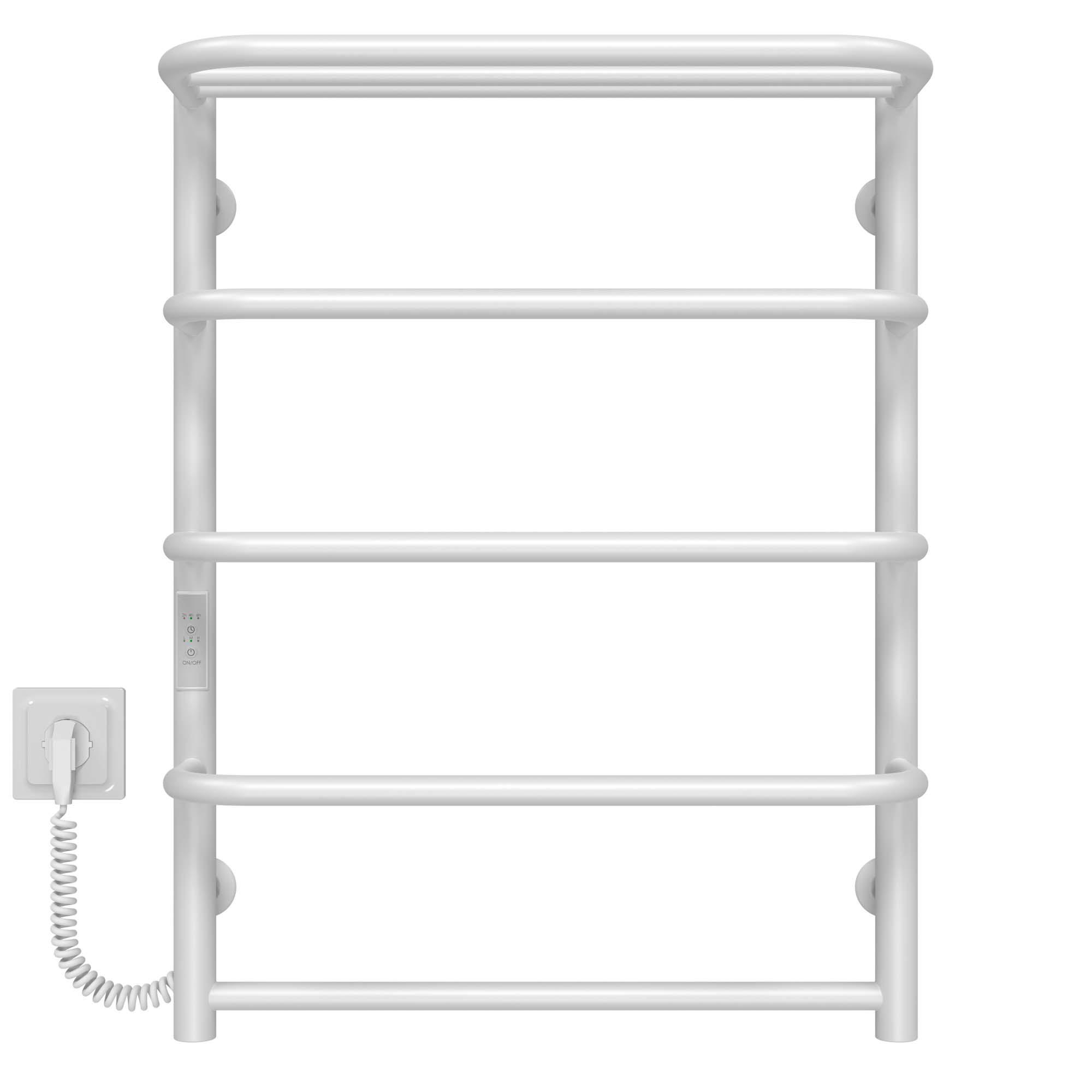 Полотенцесушитель электрический с полкой Deffi Стандарт П5 WD03 левое подключение нержавеющая сталь 500х700 мм Белый Хром (C.SP.70.50.5.EWL3)