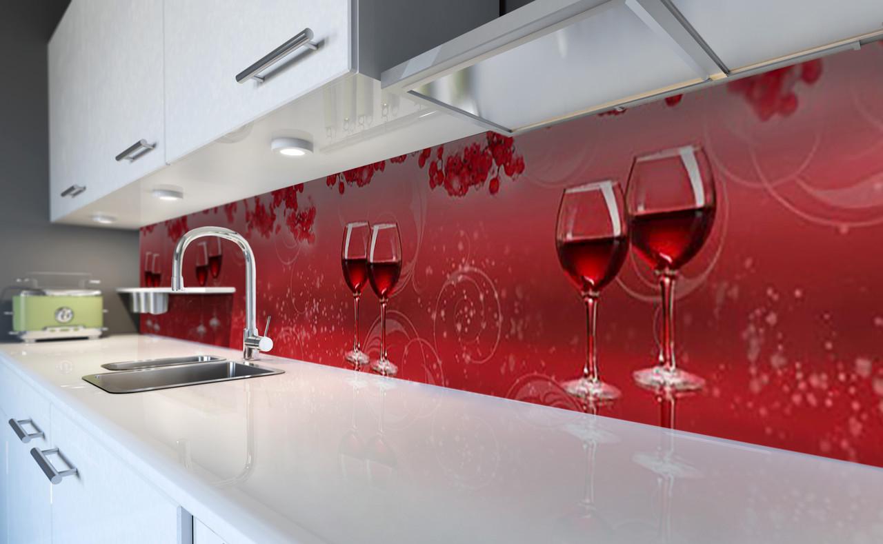 Кухонный фартук Бокал красного вина из самоклеющейся виниловой пленки 60х250 см Красный