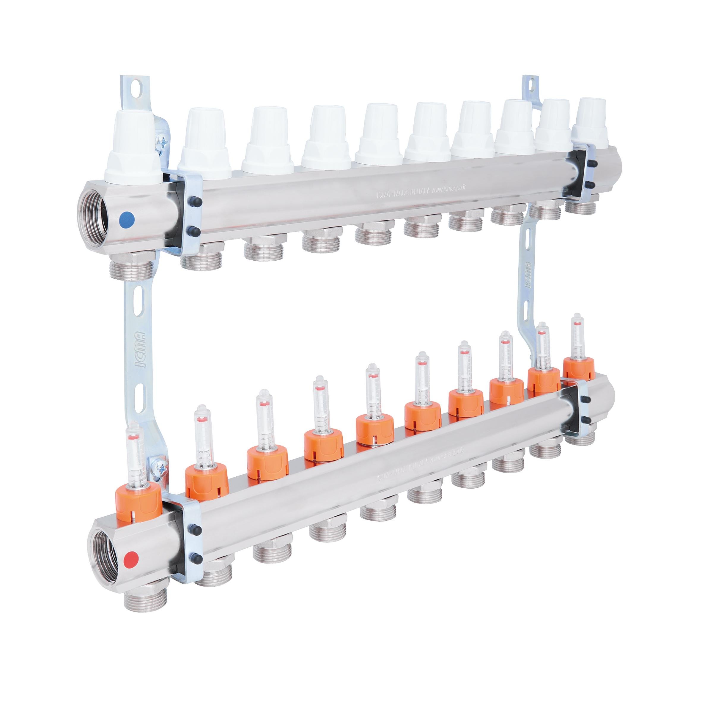 Коллектор для теплого пола ICMA 87K013PM06 10 контуров с расходомерами 1"/3/4" (78717) - фото 4