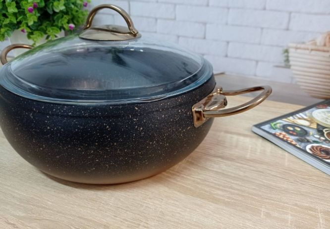 Каструля з кришкою OMS з антипригарним покриттям для газу/без індукціі 7,5 л Бронзовий (30654573) - фото 4 Каструля з кришкою OMS з антипригарним покриттям для газу/без індукціі 7,5 л Бронзовий (30654573) - фото 4