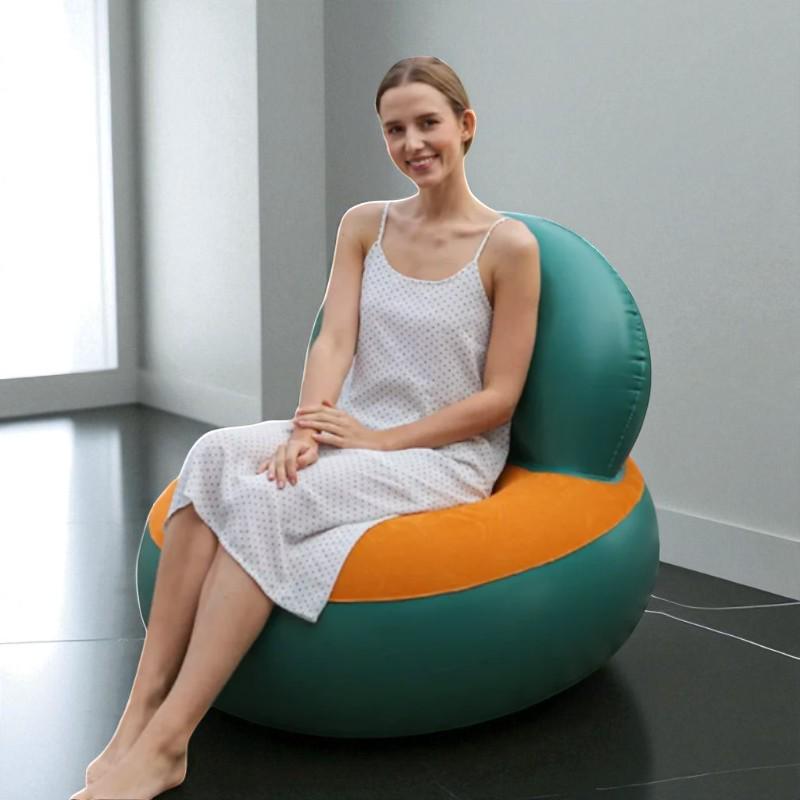 Кресло надувное Lazy Couch флокированное покрытие 105х105х65 см Зелено-оранжевый - фото 2