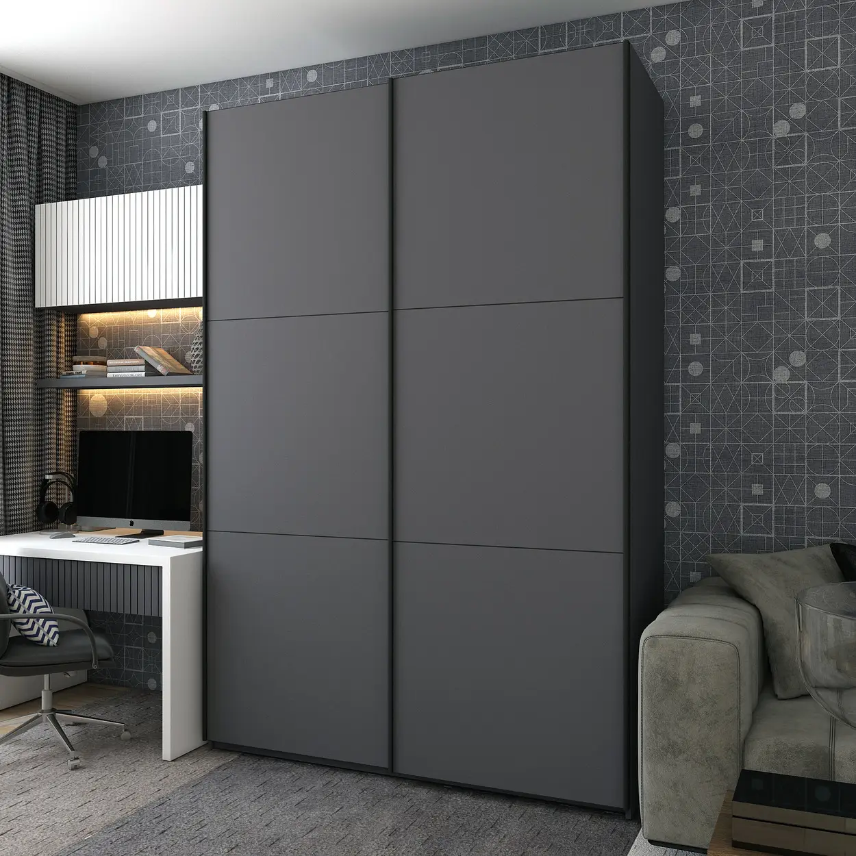 Шкаф-купе Doros G-Caiser 2 ДСП/3 части 180х60х240 см Графитовый (42005089)