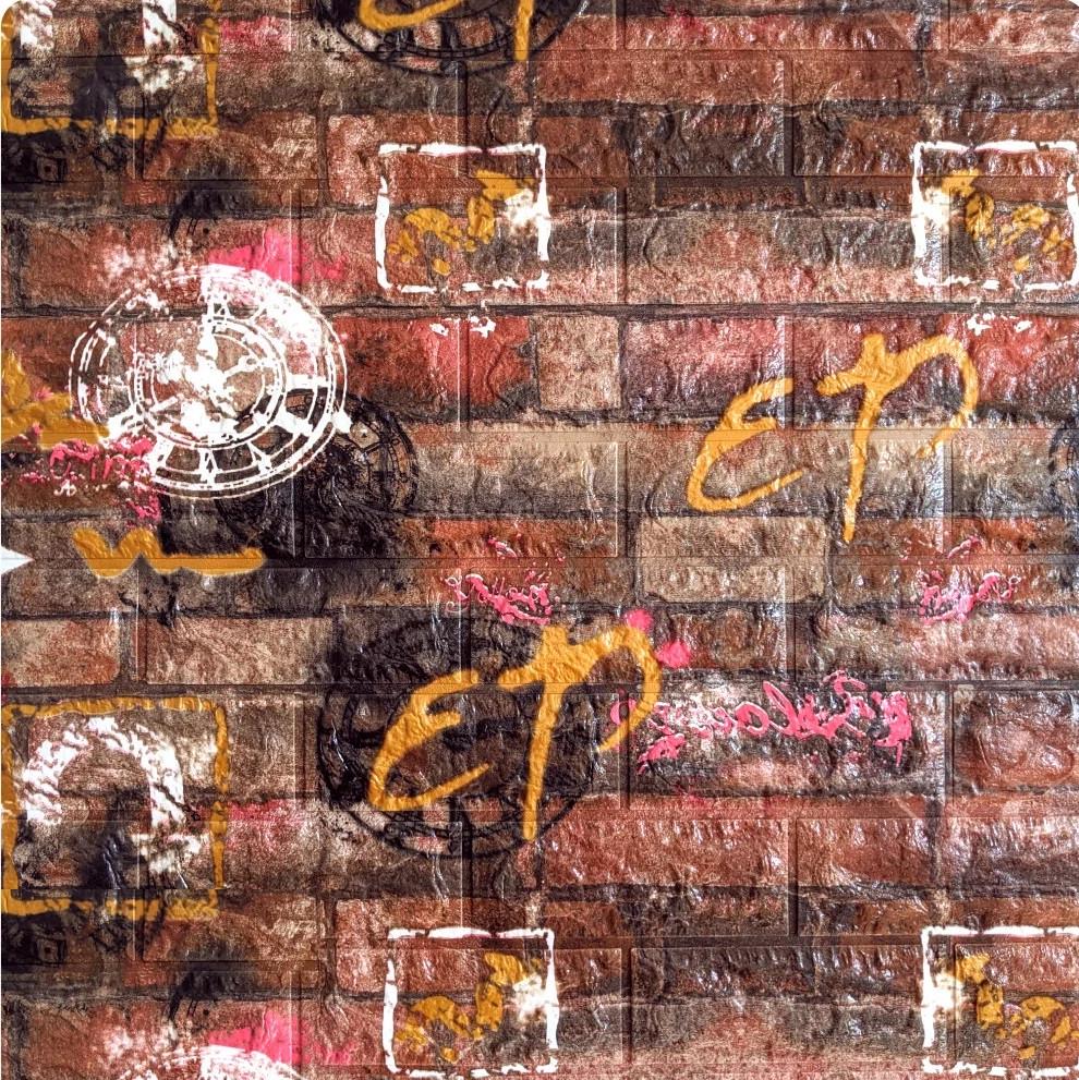 Панель самоклеящаяся 3D Sticker Wall звукоизоляционная 700x770x6 мм графити кирпич Оранжевый