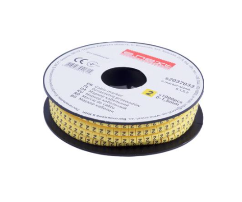 Маркер кабельный E.NEXT e.marker.stand.0.1.5.2 цифра 2 1,5 мм2 1000 шт./рул. Желтый (s2037033)