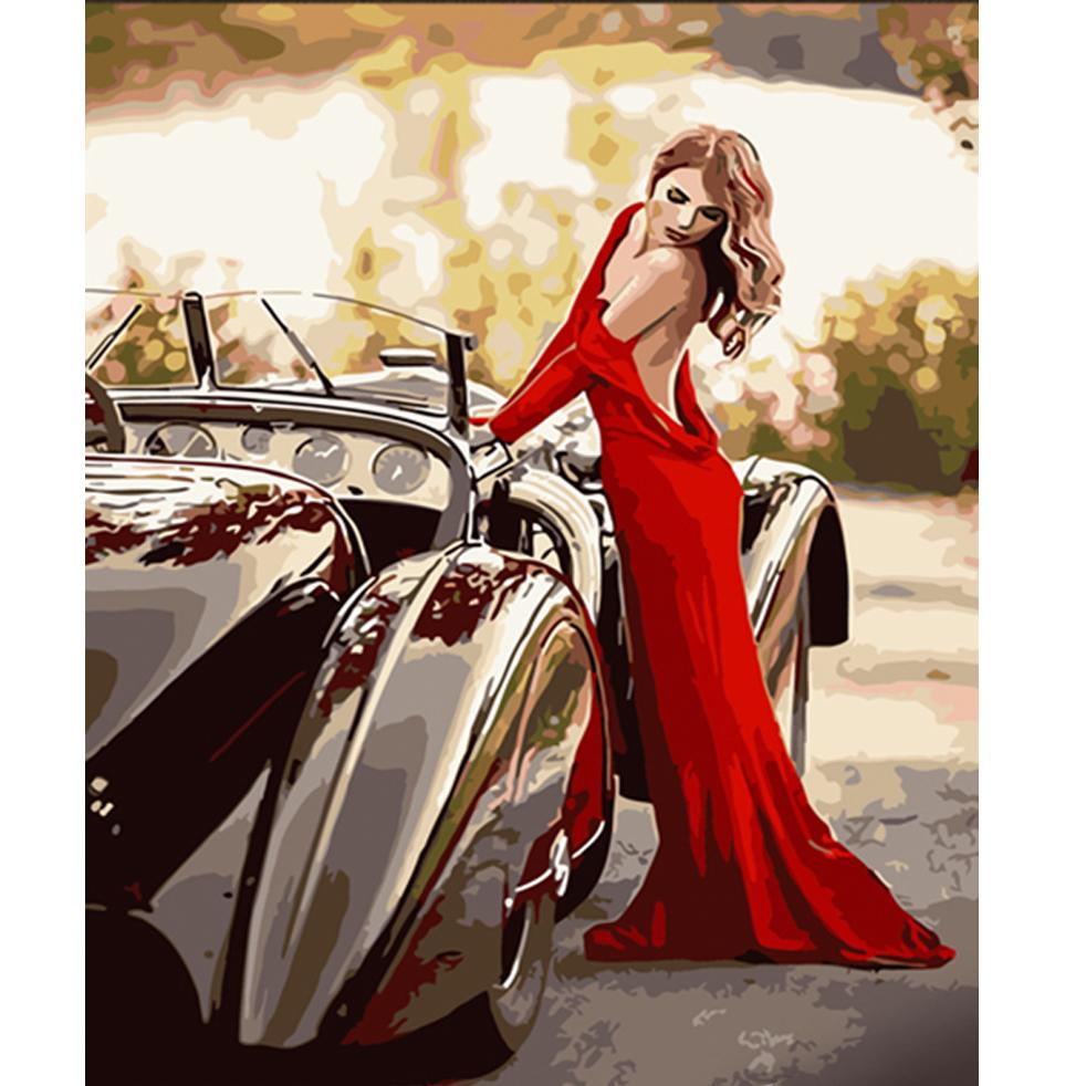 Картина по номерам Strateg Девушка в платье у Ламбогини 40x50 см (Str-HH080)