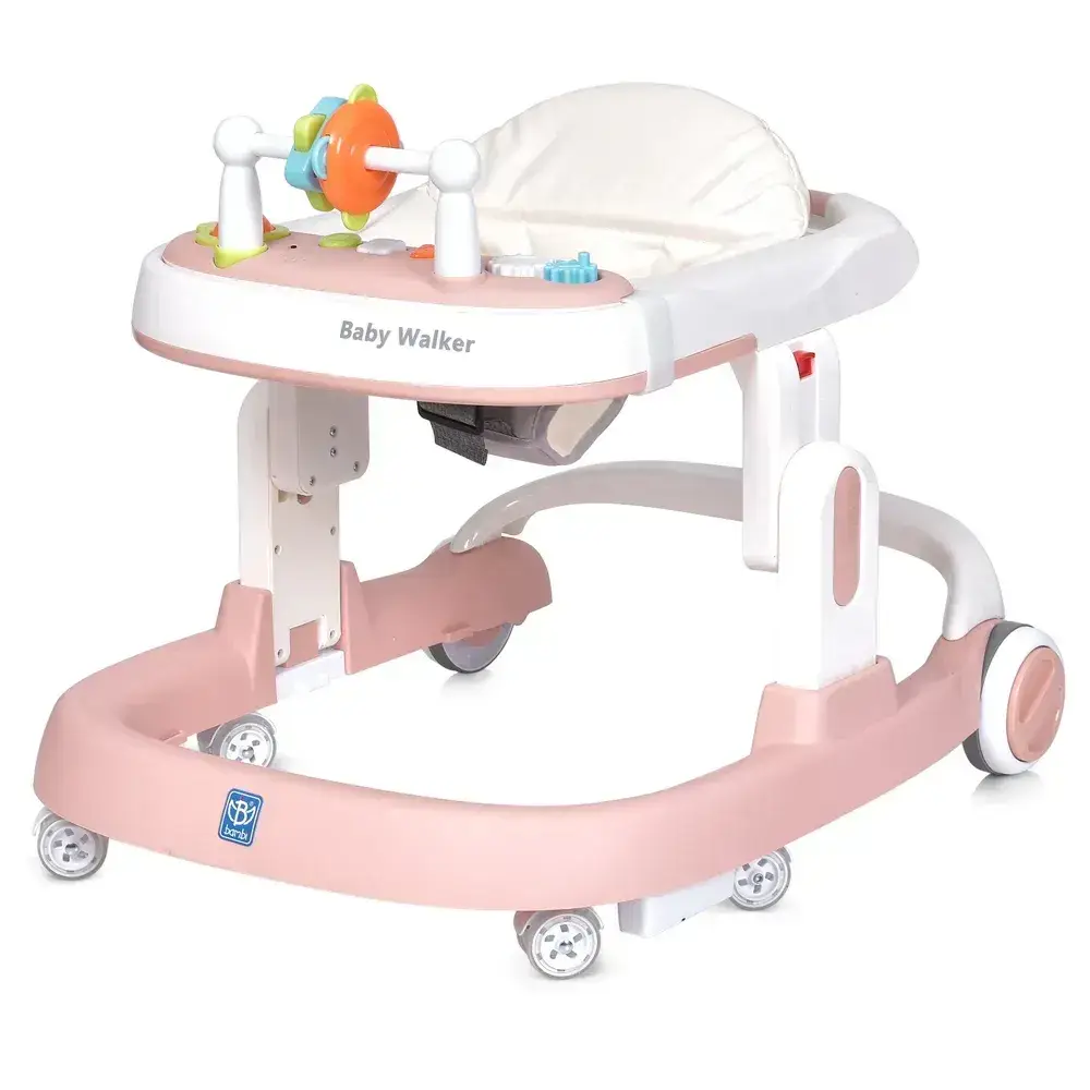 Ходунки детские на колесах со световыми эффектами Bambi Baby Walker M 5032L-4 игровая панель кожаное сиденье Розовый (2789632805)