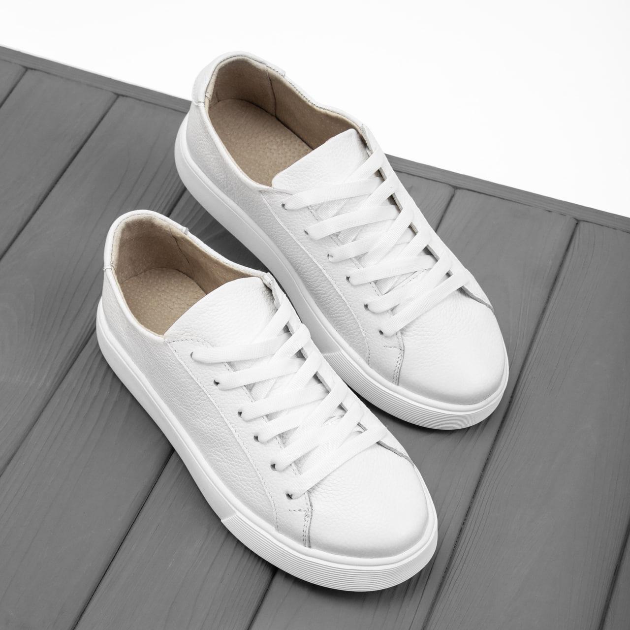 Кроссовки женские Kindzer LUX 1206 из кожи классические р. 37 Белый (120637) - фото 4