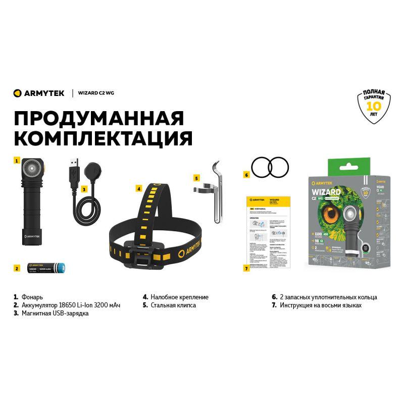 Налобний ліхтар Armytek Wizard v4 C2 WG Magnet USB Білий-зелений - фото 23