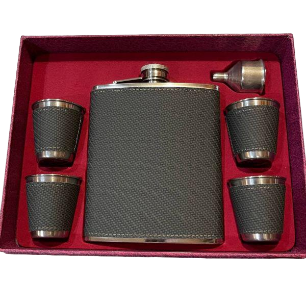 Подарочный набор Leather фляга 540 мл с 4 стопками и лейкой Grey (NAB3-100PO)