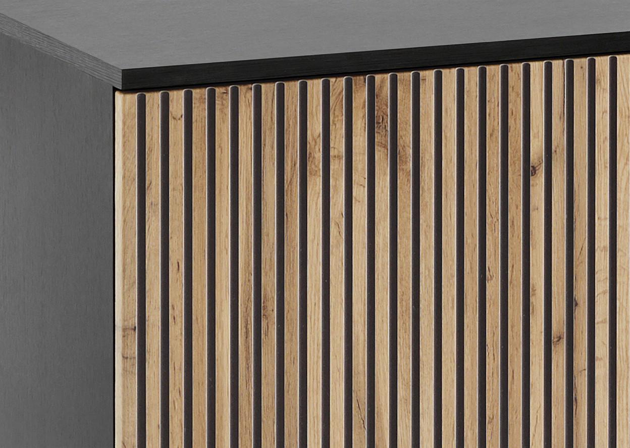 Комод с подсветкой Perfect Home Sento KSZ154 2-дверный с 3 ящиками Черный/Дуб один (PFH-091487) - фото 8