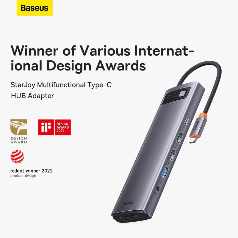 USB-хаб BASEUS Metal Gleam Series 12-in-1 Multifunctional Type-C HUB Docking Station Gray (WKWG020213) - фото 16 USB-хаб BASEUS Metal Gleam Series 12-in-1 Multifunctional Type-C HUB Docking Station Gray (WKWG020213) - фото 16