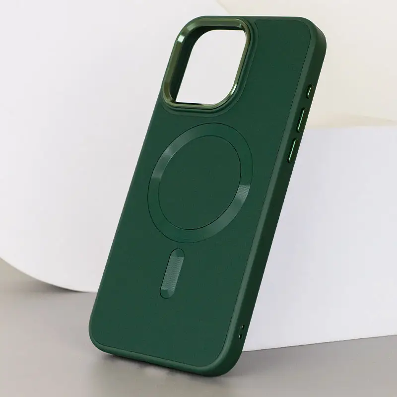 Шкіряний чохол Bonbon Leather Metal Style with MagSafe для Apple iPhone 15 Pro Max (6.7") Зелений | Pine Green - фото 3