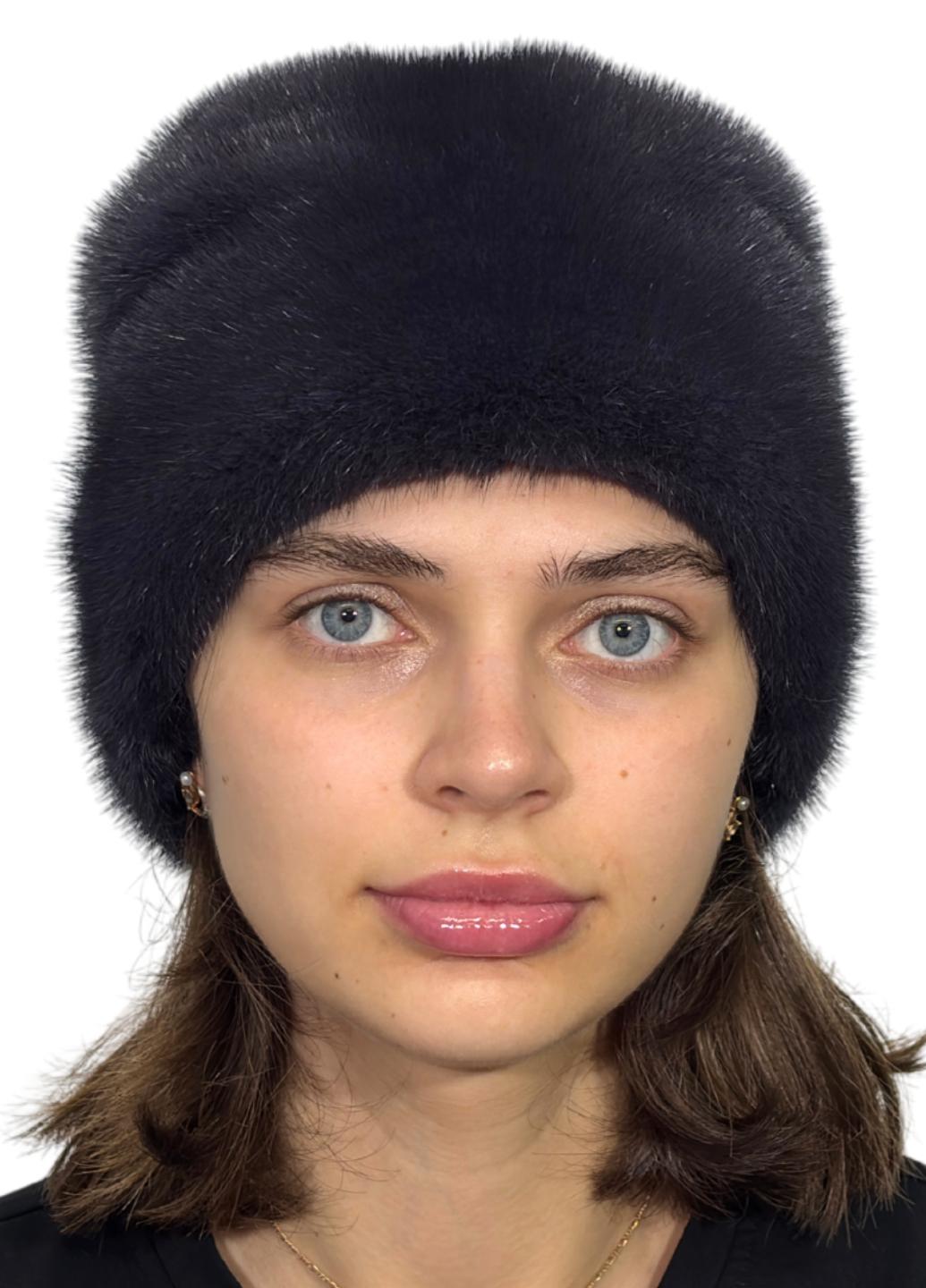 Женская кубанка Меховой стиль Рукавичка из натурального цельного меха норки M-L Темный ирис (064/1/А)