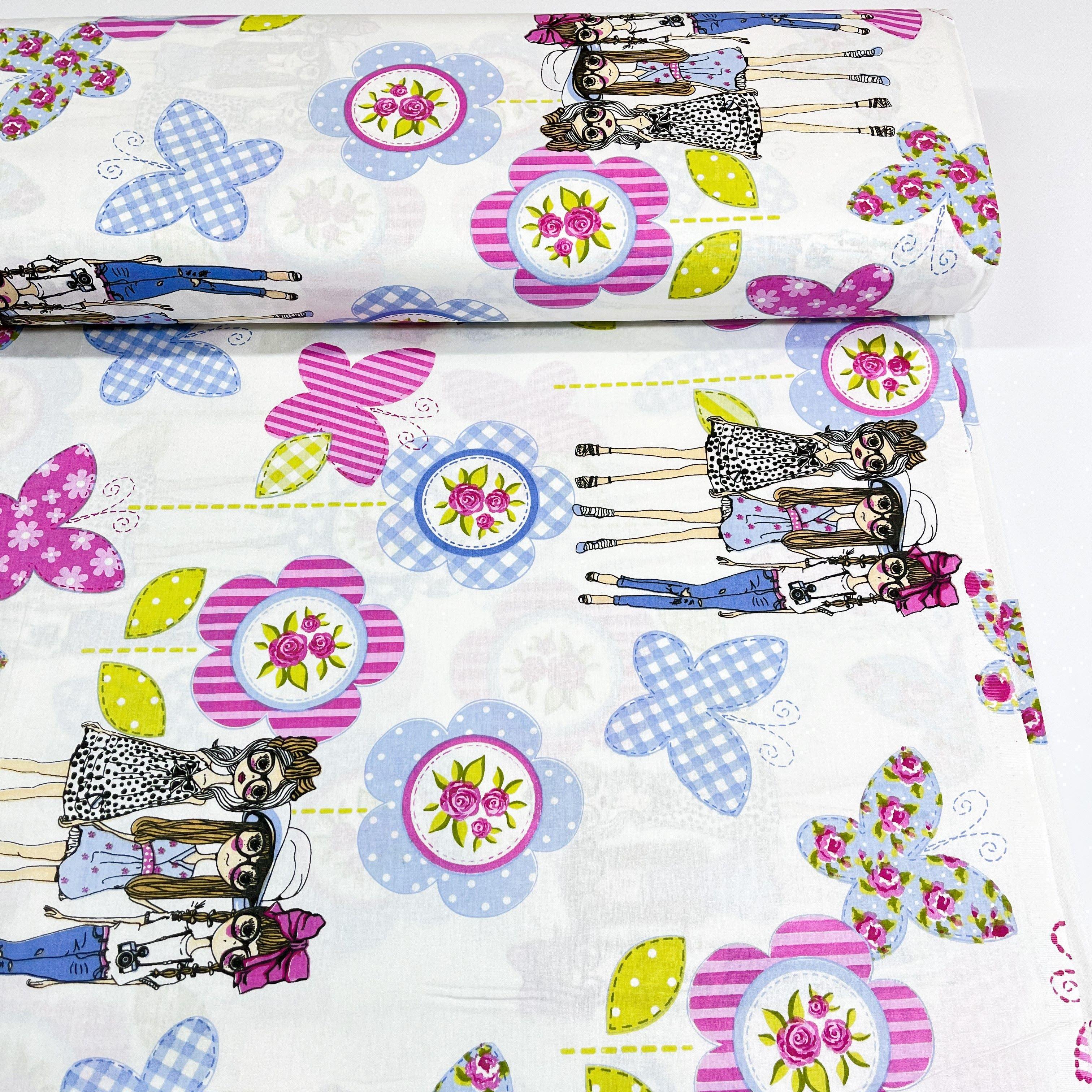 Ткань для постельного белья ранфорс девочки и цветы 240 см (G-12826/2 00036)