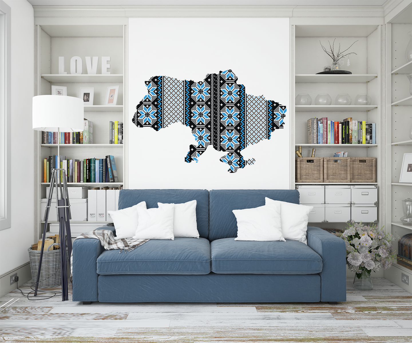 Наклейка интерьерная на стену Карта Украины Орнамент 90х61 см (1591)