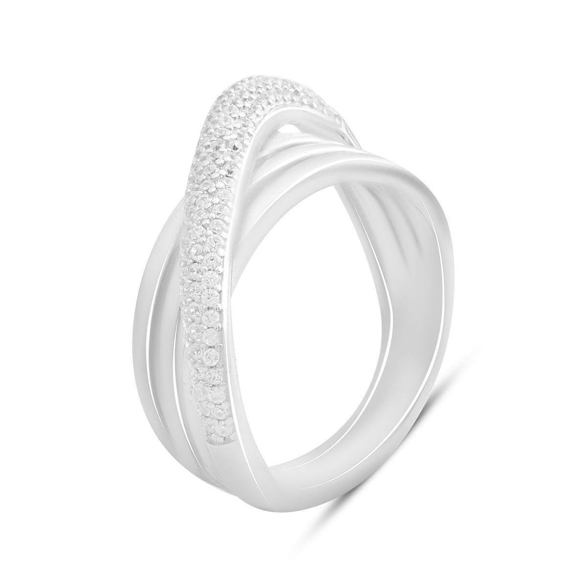 Каблучка срібна з фіанітами у вигляді переплетених ліній р. 16,5