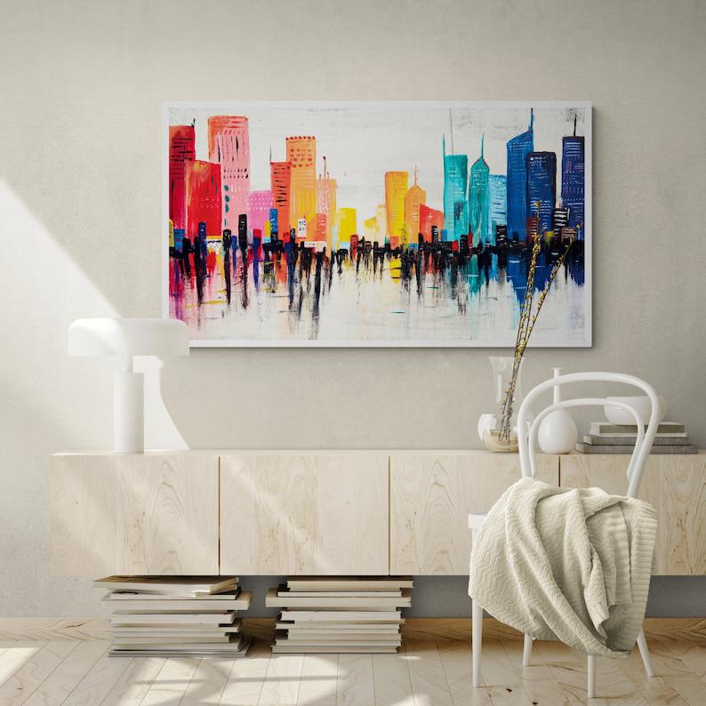 Картина абстрактный пейзаж Радужный город 60x90 см