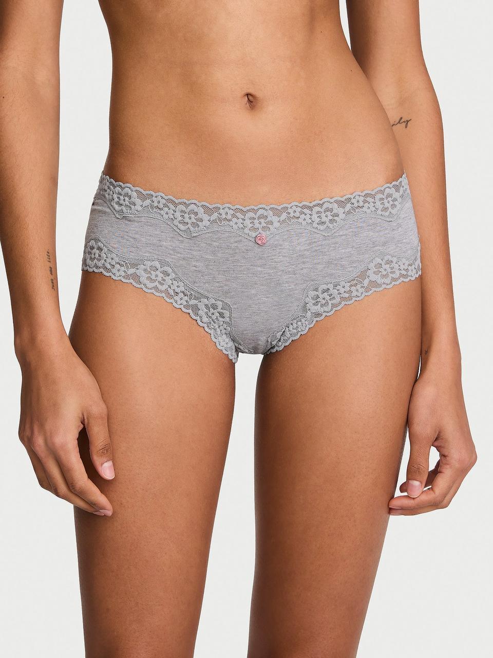 Трусики женские Victoria's Secret Cotton Lace-Waist Cheeky S Серый (3161678288)