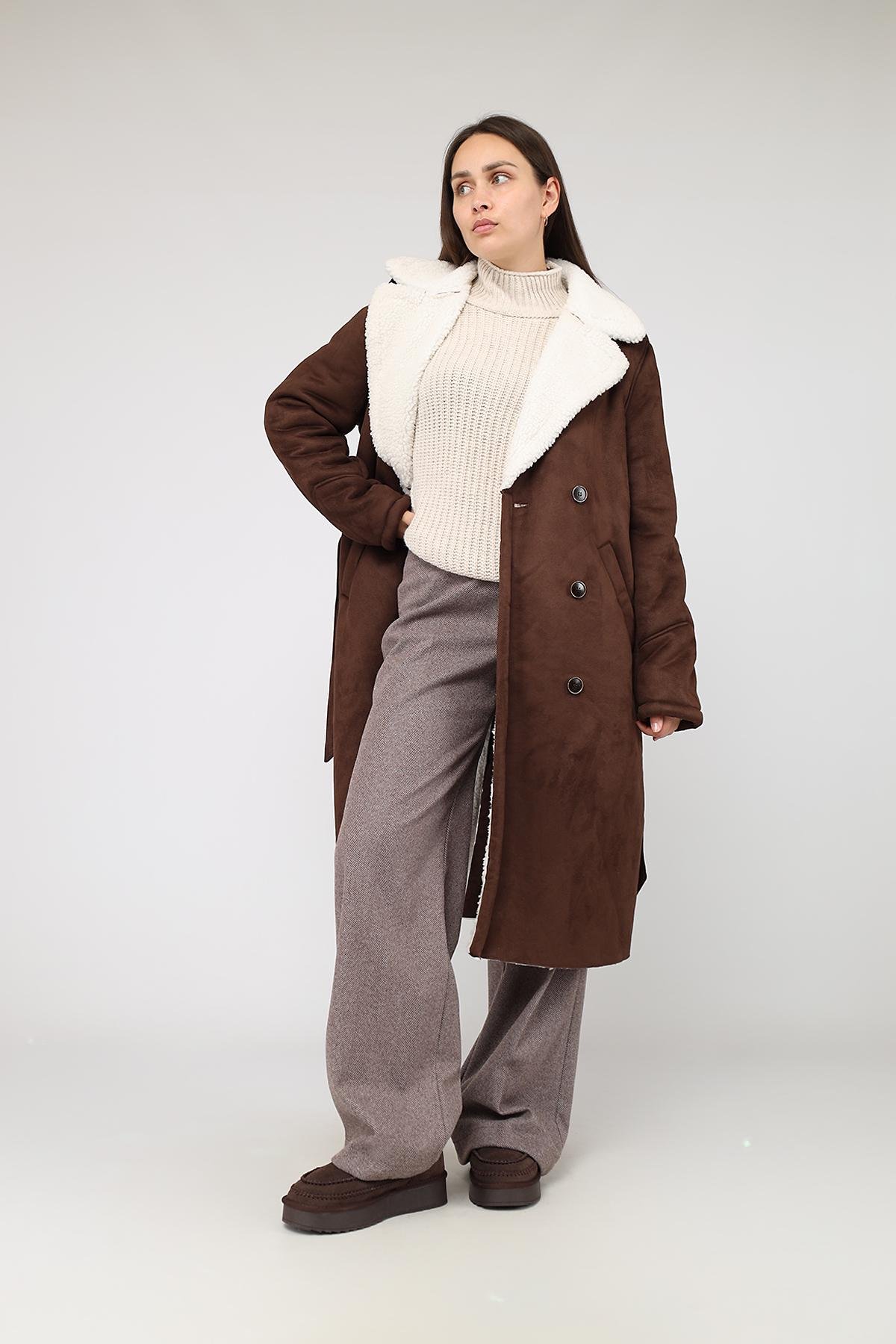 Дубленка женская цвет темно-коричневый 52 ЦБ-00278625