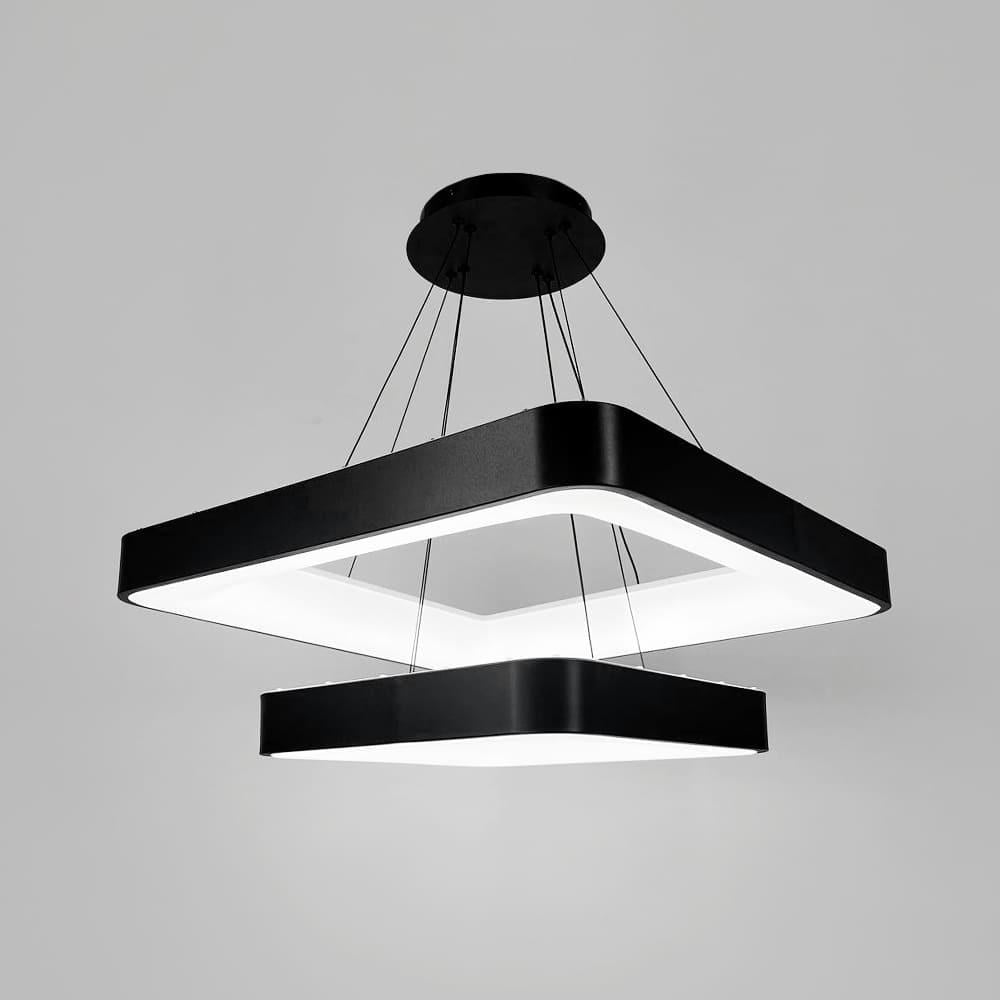 Люстра двоярусна підвісна LED в квадратному корпусі 58 та 38 см Чорний (MJ312-600/400 BK)