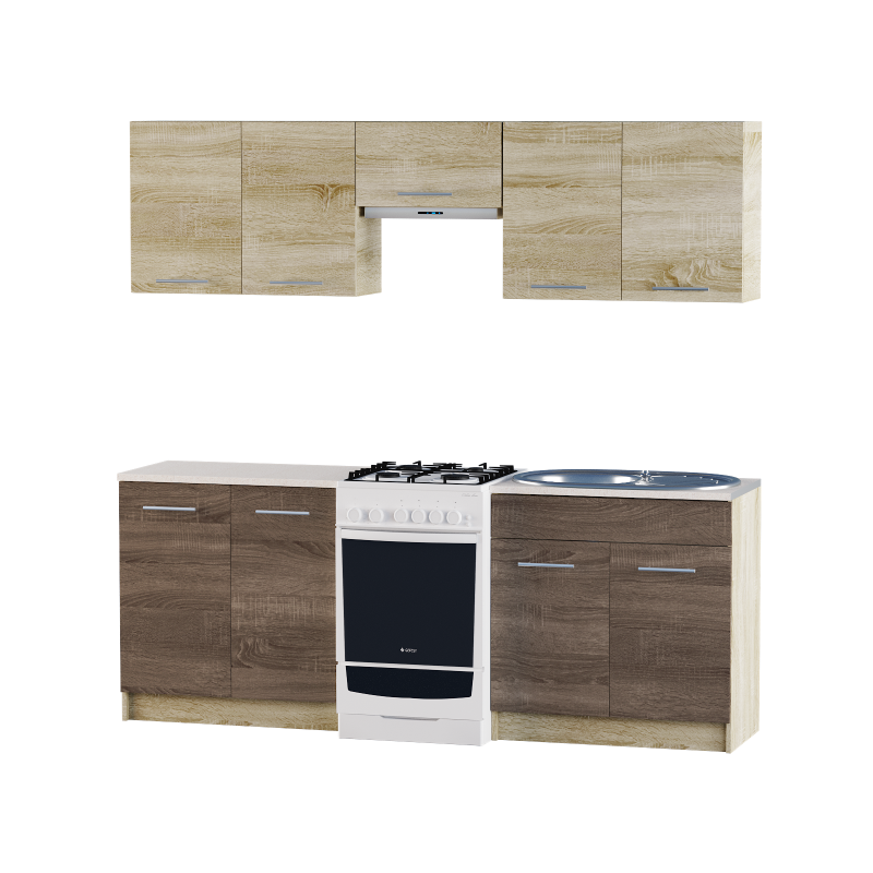 Кухня Еверест ЭКО-2101 со столешницей 2,1 м Сонома/Трюфель (ЕК-27117.01)