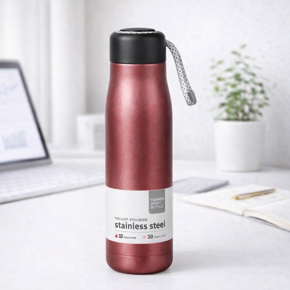 Термос спортивный вакуумный 124698 500 мл из нержавеющей стали 304 со шнурком Розовый