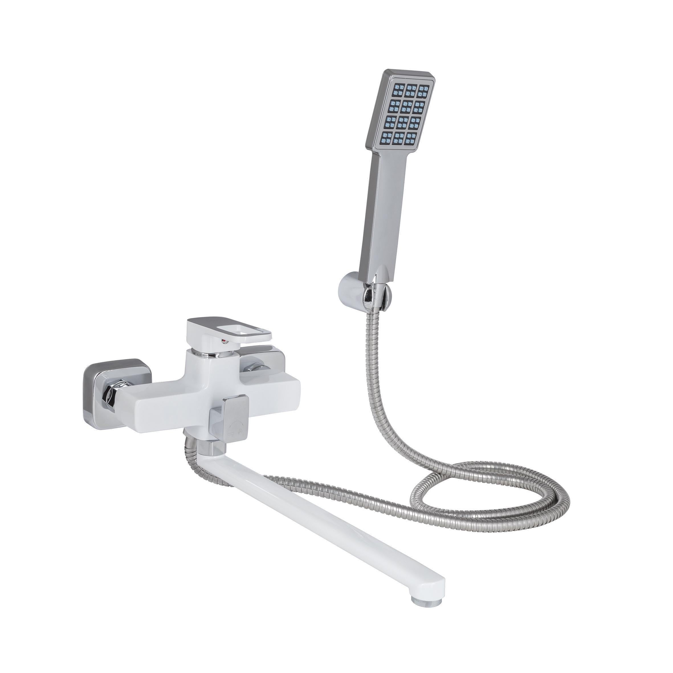 Смеситель для ванны Lidz Wawel 005 с поворотным изливом/душевым гарнитуром k35 LDWAW005WHI45399 White