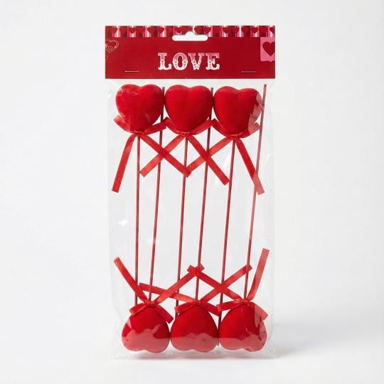 Набір з флокових сердець на паличці 6 шт. 22 см (2021-003)