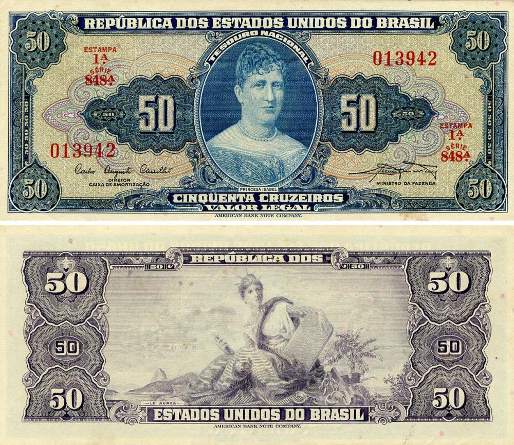 Коллекционная банкнота Бразилия 50 крузейро 1961 AU-UNC (P169)