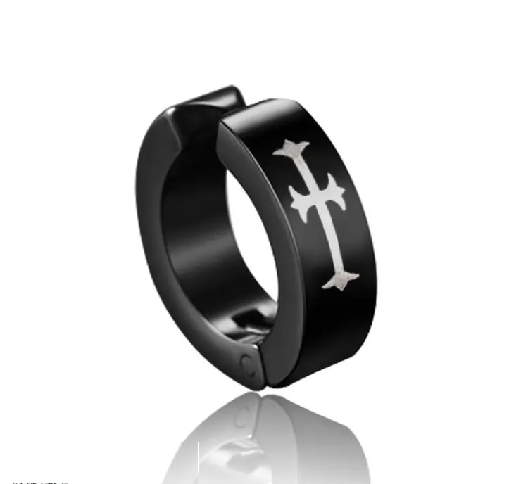 Сережка кліпс з хрестом зі сталі 1 шт. Чорний (1352764077)