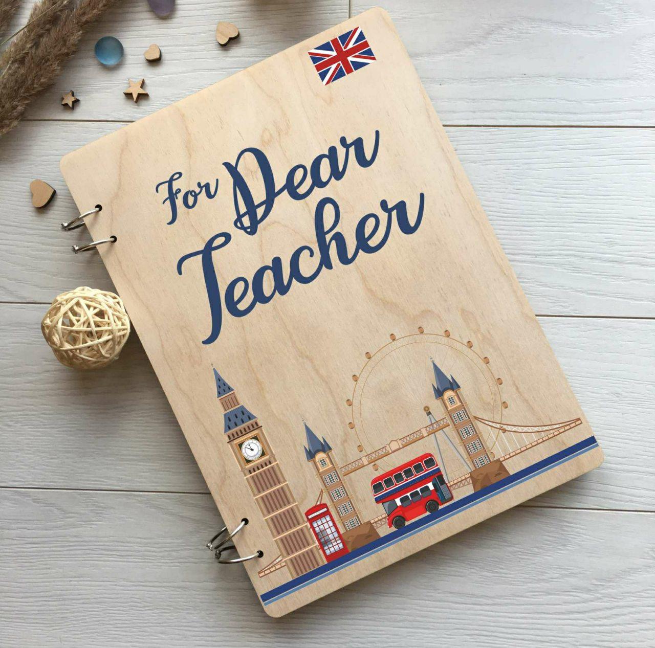 Блокнот из дерева для учителя английского языка "For Dear Teacher"