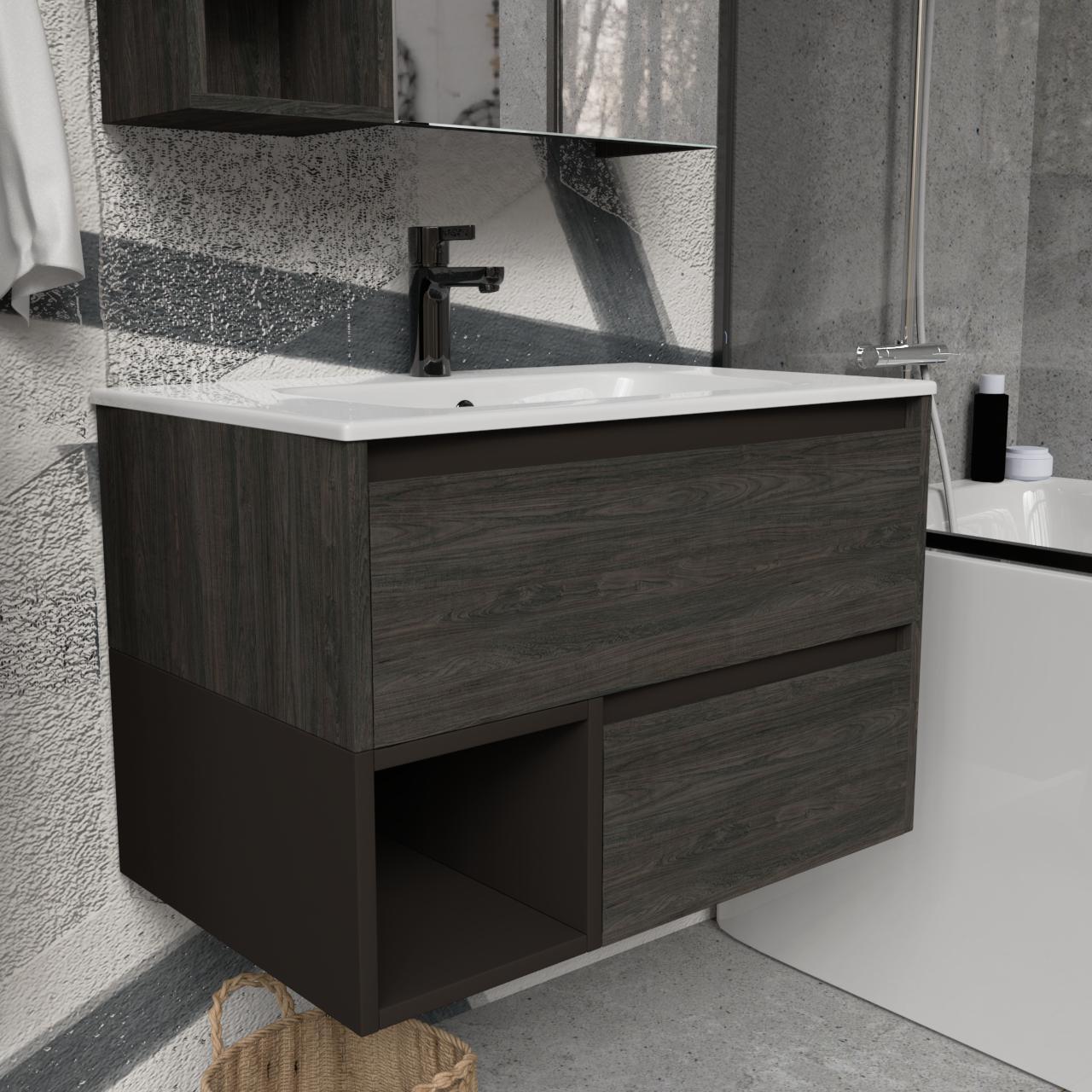 Тумба подвесная с раковиной MVK Vostok Craft 80 В2 800х450х530 мм Морское дерево Карбон (c280kb) - фото 2