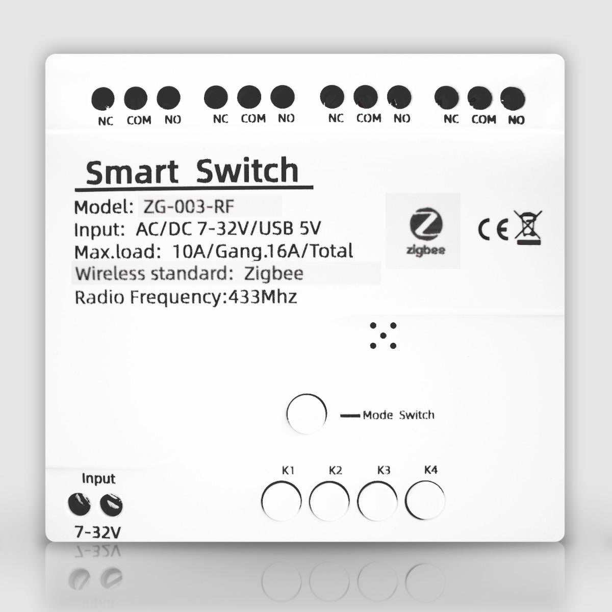 Реле с сухим контактом Tuya Smart 7-32V AC/DC четырехканальное ZigBee (WH00402)