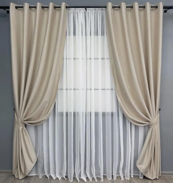 Комплект штор на люверсах шенил 1,5х2,5 м 2 шт. Бежевый (1691ш)