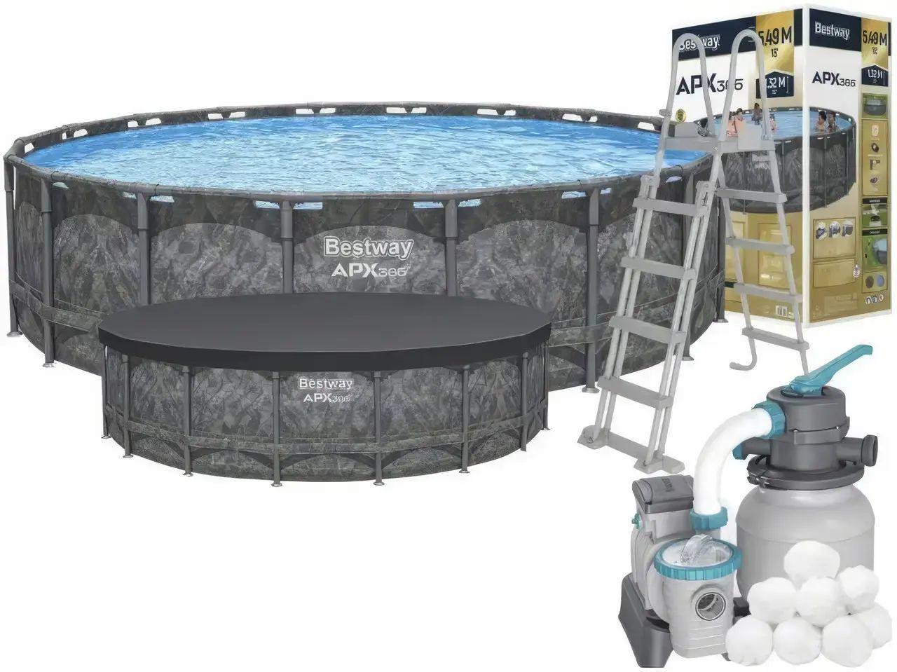 Басейн каркасний Bestway круглий з фільтр-насосом/сходами/тентом 549х132 см 26 000 л (561KC) Сірий