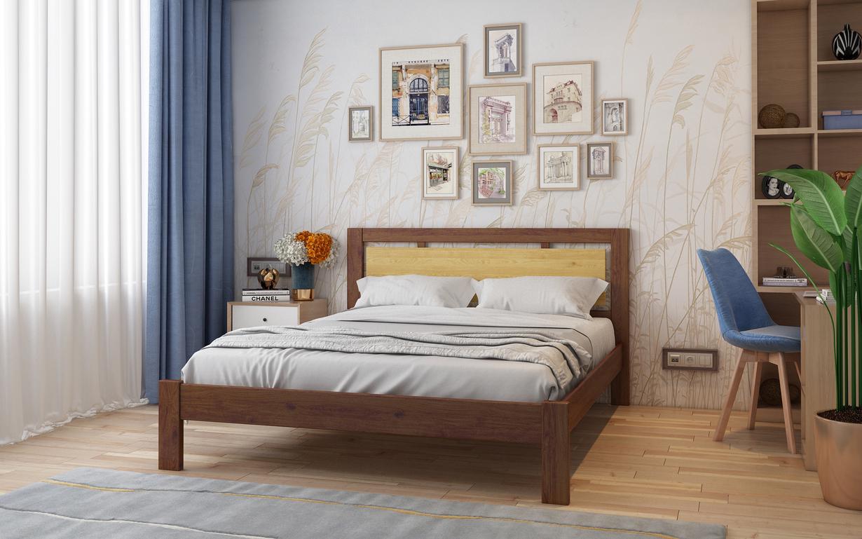 Ліжко полуторне STEMMA Прайм натуральне дерево сосна 140x200 см Махонь/Вільха (52183)