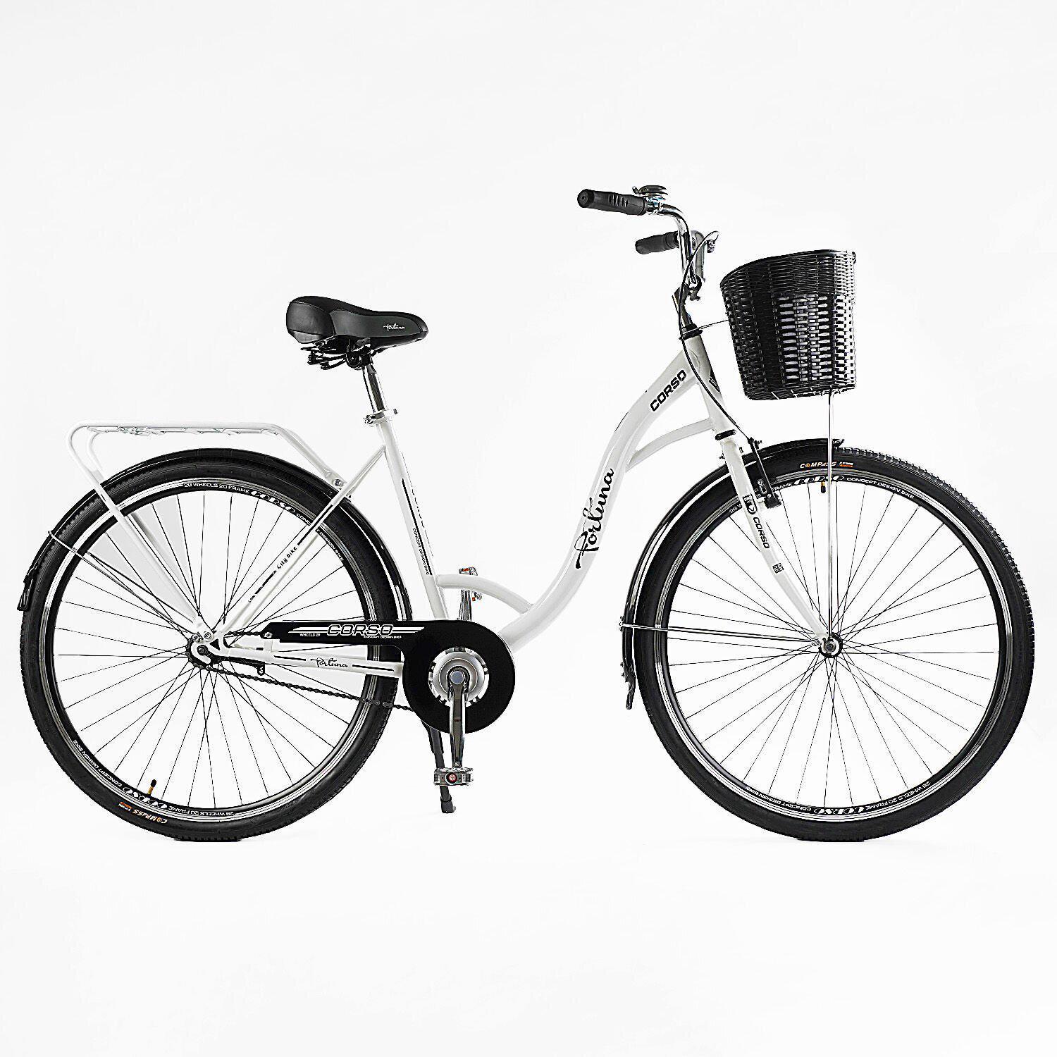 Велосипед городской Corso Fortuna с корзиной и багажником рама 20"/28" Белый - фото 1 Велосипед городской Corso Fortuna с корзиной и багажником рама 20"/28" Белый - фото 1