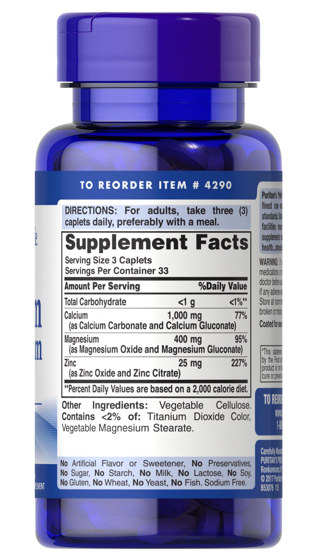 Кальцій магній цинк Puritan's Pride Calcium 333 мг plus Magnesium 133 мг та Zinc 8 мг Chelated 100 кап. - фото 2